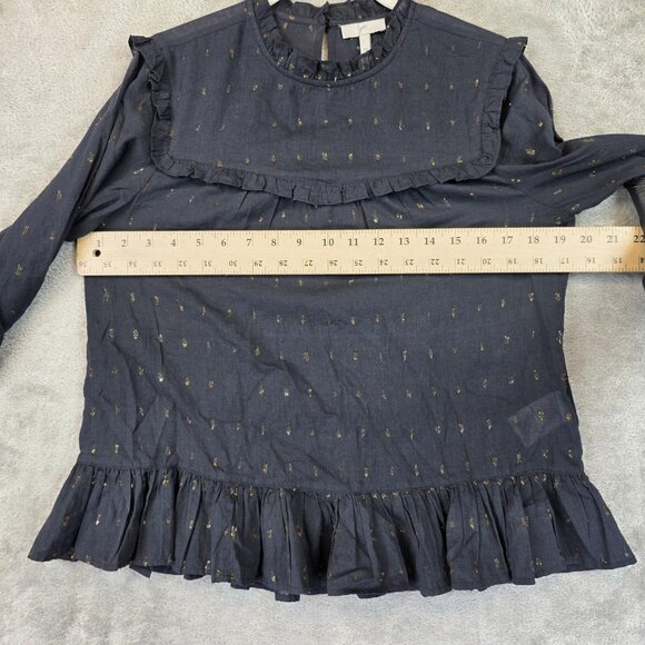 Joie Blouse Womens XS Black Gold Metallic Ruffle Peplum Long Sleeve Top - Picture 5 of 12